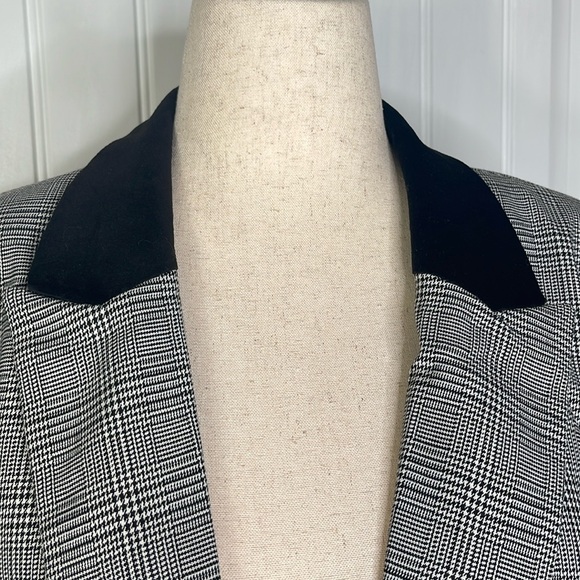 Tall Plaid Velvet Collar Long Modern Blazer Sz 14 - Picture 4 of 13